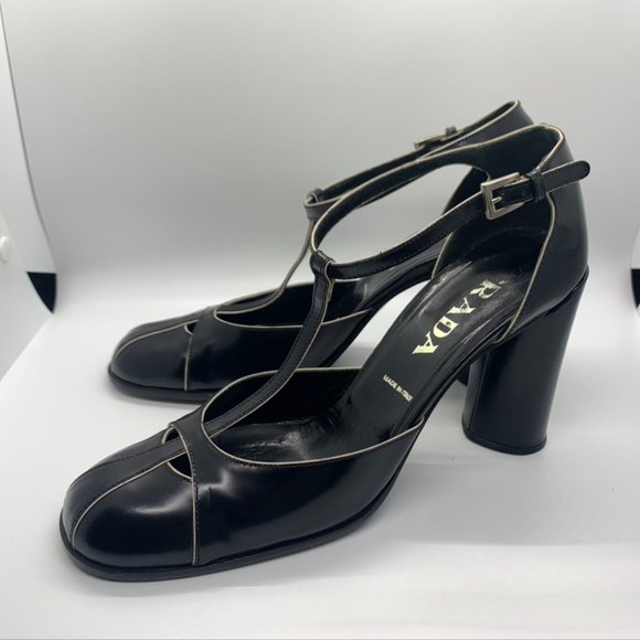 Prada Shoes - Prada stacked heel cutout T-Strap 39